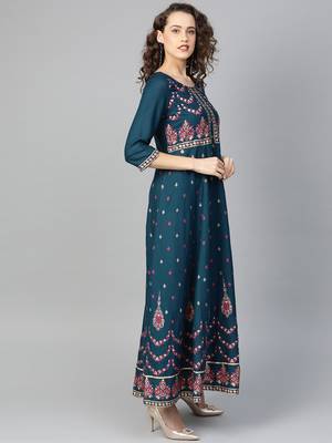 Dark-blue printed liva kurtas-and-kurtis 3