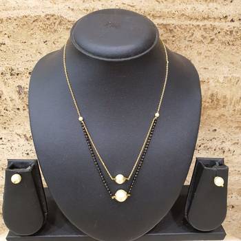 Set White Pearl Studded Multi Strand Black Bead Single Line Layer  Chain Short Mangalsutra With Earrings Designs Latest 3