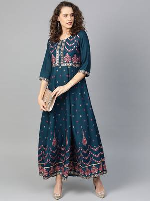 Dark-blue printed liva kurtas-and-kurtis 4
