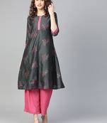 Charcoal floral print chanderi salwar