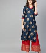 Navy-blue printed rayon salwar