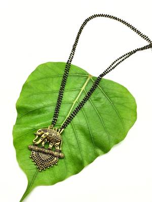 Women Mangalsutra Gold Elephant Pendant Black Beads Double Line Layer Long Mangalsutra Designs Latest Chain 1