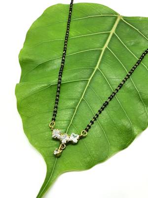 Golden 3 Big American Diamond Pendant Latkan Black Bead Single Line Layer Short Mangalsutra Designs Latest Chain 1