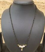 Golden 3 Big American Diamond Pendant Latkan Black Bead Single Line Layer Short Mangalsutra Designs Latest Chain