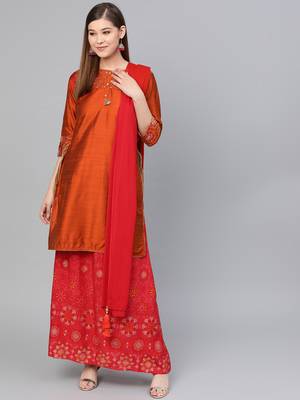 Orange plain dupion silk salwar 1
