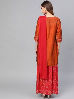 Orange plain dupion silk salwar 2