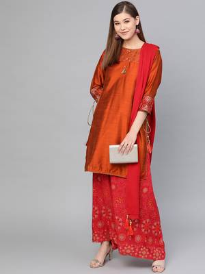 Orange plain dupion silk salwar 3