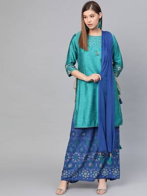 Teal plain dupion silk salwar 1