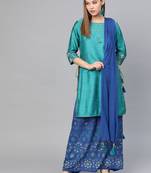 Teal plain dupion silk salwar