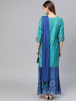 Teal plain dupion silk salwar 2