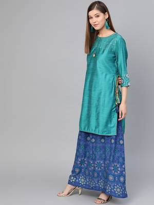 Teal plain dupion silk salwar 3