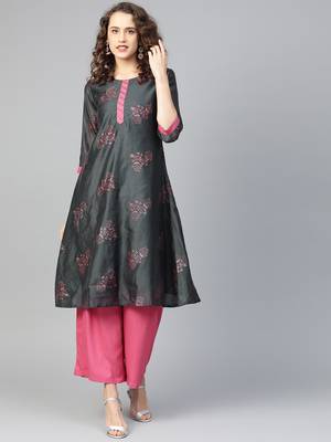 Charcoal floral print chanderi salwar 1