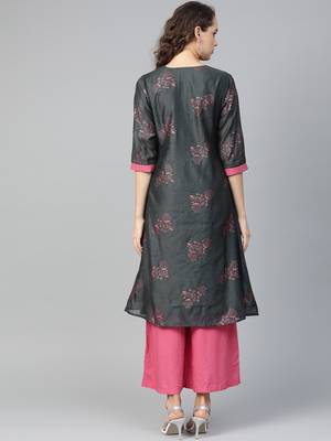 Charcoal floral print chanderi salwar 2