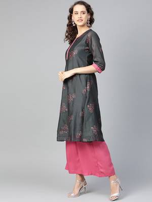 Charcoal floral print chanderi salwar 3