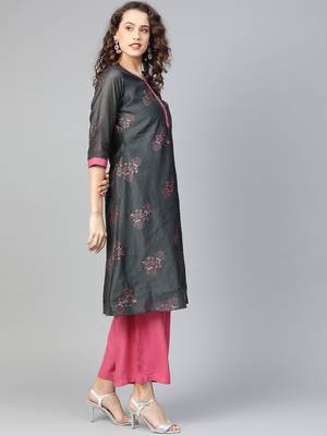 Charcoal floral print chanderi salwar 4