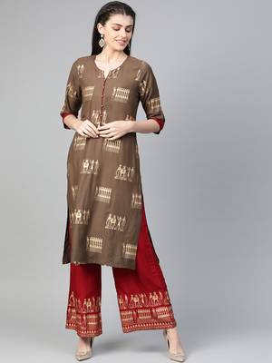 Brown printed rayon salwar 1