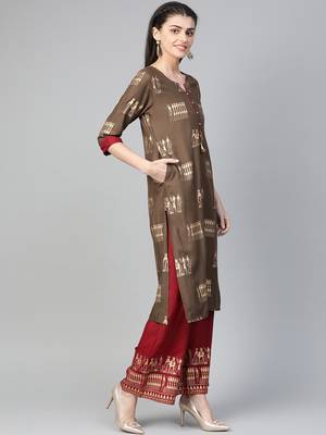 Brown printed rayon salwar 3