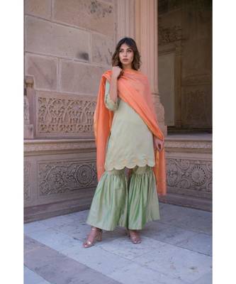 Olive Gharara Cutwork Set 2