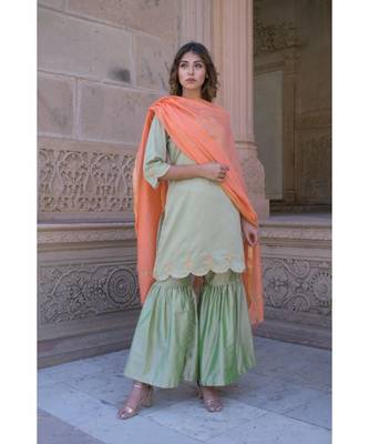 Olive Gharara Cutwork Set 3