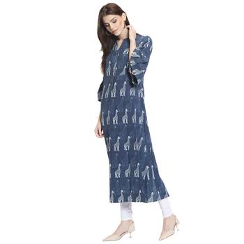 Blue printed viscose rayon kurtas-and-kurtis 1