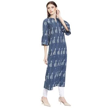 Blue printed viscose rayon kurtas-and-kurtis 3