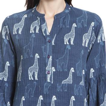 Blue printed viscose rayon kurtas-and-kurtis 4