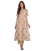 Beige printed chanderi kurtas-and-kurtis