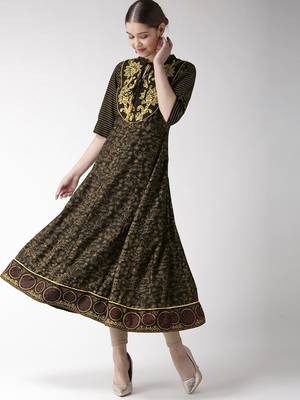 Black printed viscose rayon kurtas-and-kurtis 3
