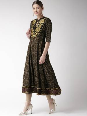 Black printed viscose rayon kurtas-and-kurtis 4