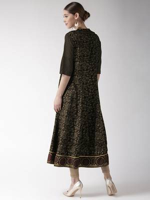 Black printed viscose rayon kurtas-and-kurtis 5