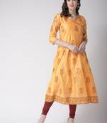 Peach printed chanderi kurtas-and-kurtis