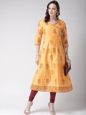 Peach printed chanderi kurtas-and-kurtis 5