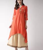 Orange printed viscose rayon kurtas-and-kurtis