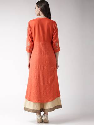Orange printed viscose rayon kurtas-and-kurtis 2