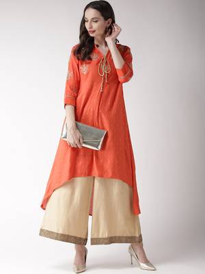 Orange printed viscose rayon kurtas-and-kurtis 3