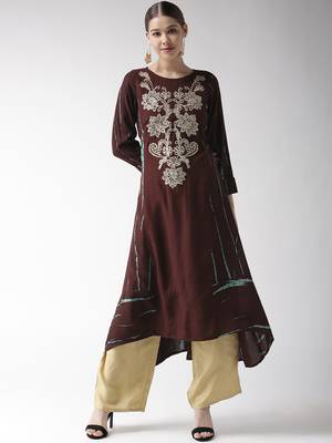 Brown printed viscose rayon kurtas-and-kurtis 1