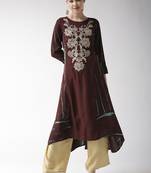 Brown printed viscose rayon kurtas-and-kurtis