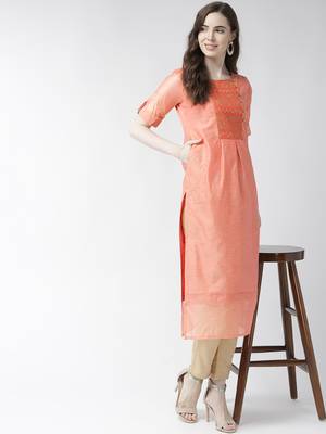 Peach plain chanderi kurtas-and-kurtis 1