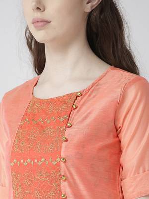 Peach plain chanderi kurtas-and-kurtis 2