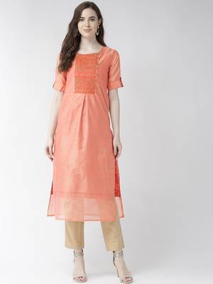 Peach plain chanderi kurtas-and-kurtis 3