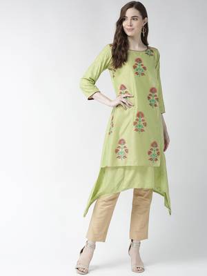 Green printed viscose rayon kurtas-and-kurtis 1