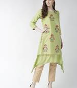 Green printed viscose rayon kurtas-and-kurtis
