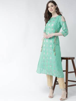 Sea-green woven chanderi kurtas-and-kurtis 1