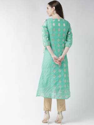 Sea-green woven chanderi kurtas-and-kurtis 3
