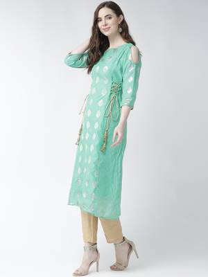 Sea-green woven chanderi kurtas-and-kurtis 4