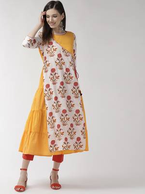 Yellow plain cotton kurtas-and-kurtis 1