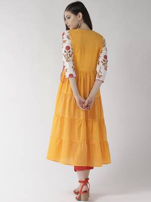 Yellow plain cotton kurtas-and-kurtis 3