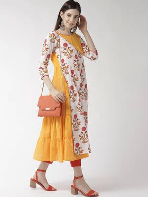 Yellow plain cotton kurtas-and-kurtis 4
