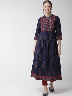 Navy-blue printed cotton kurtas-and-kurtis 1