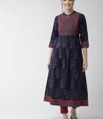 Navy-blue printed cotton kurtas-and-kurtis
